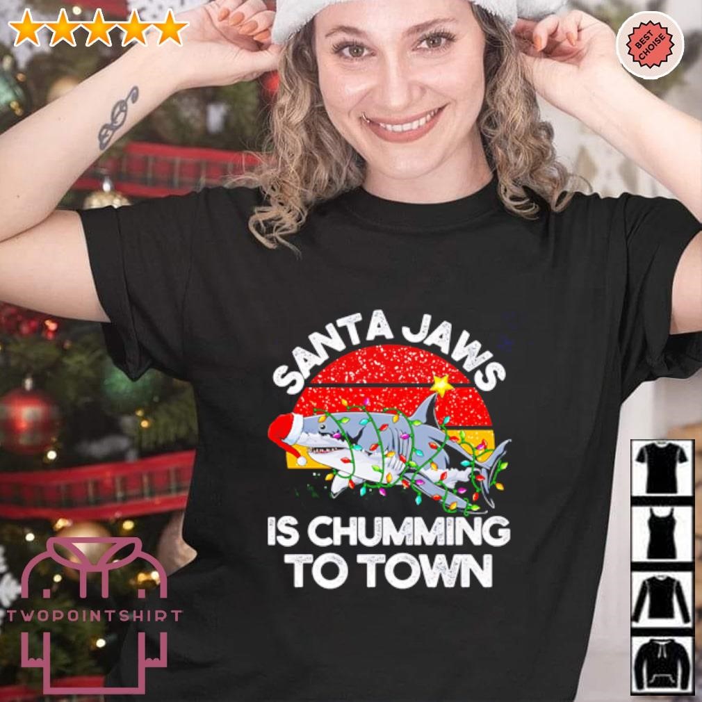 Best Santa Jaws Shark Christmas lights is chumming to town shirt